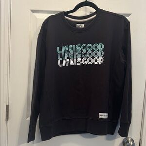 Life Is Good Dark Sweatshirt with Blue and White Graphic